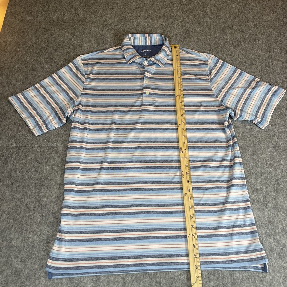 Johnnie O Polo Mens L Blue Multicolor Stripe Mira Vista Embroidered Performance - Picture 8 of 9